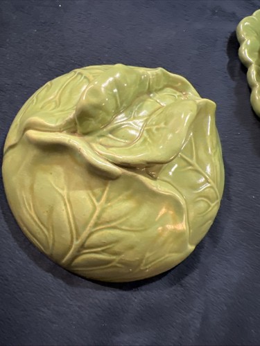 Vtg. Ceramic Holland Mold Green Cabbage Bowl and Plate With Lid - Picture 5 of 21
