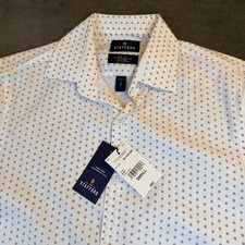 Stafford Cool Tech Performance Twill Shirt White Rust Geometric Mens Small NWT