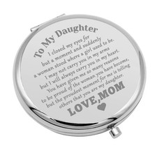 Daughter Birthday Gift, Compact Makeup Mirror, From Mom, Wedding, Silver, Love