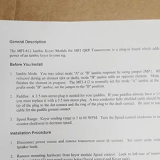 MFJ-412 (Later Models) Iambic Keyer Module For MFJ QRP Transceivers Instructions