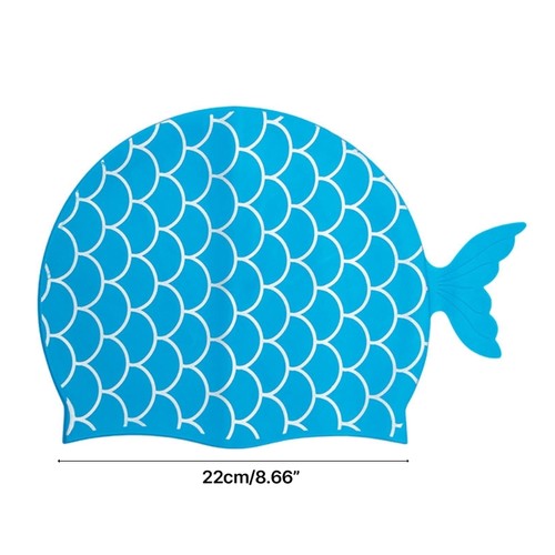 Kids Swim Hat Cartoon Fish Swimming Hat Stretch Silicone Bathing Pool Accessorie - Picture 8 of 13