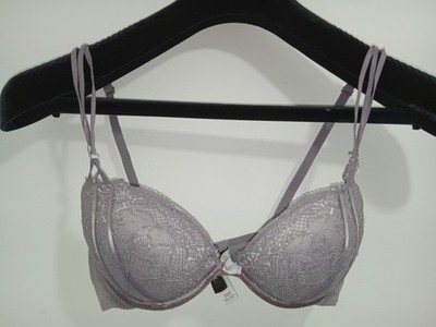 Adore Me Abela Push-Up Plunge Bra  Underwire Purple Size 32C Strappy Lace Bow