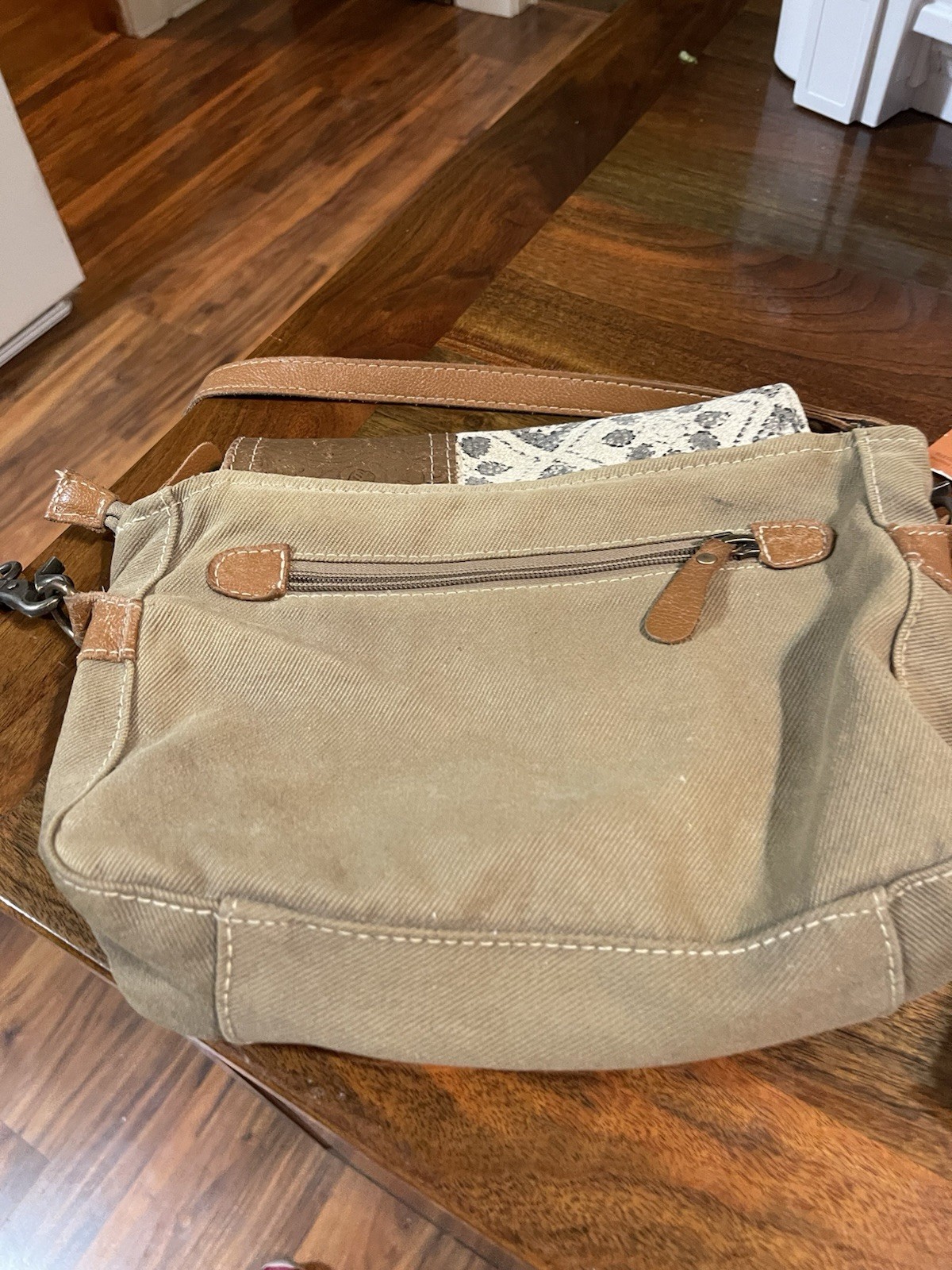 Myra Geometric Pattern Canvas Leather Shoulder Ba… - image 2