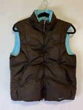 Nike Puffer Vest Sz Youth L 12/14 Years Aqua Brown Reversible Full Zip EUC