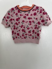 Free Assembly Kid Girls Allover Floral Viscose Knit Short Sleeve Sweater Pink XS
