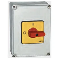 Baco Controls 0172182 32A 4P (N) Disc Sw, Encl, Yel/Red Pad MFGD
