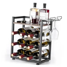  Small Wine Rack Countertop with Wine Storage and Bottle Shelf Wine Metal