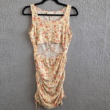 Peach Love Mini Dress Medium Multicolor Floral Cutout Ruched Skirt Drawstring