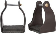 New Tough-1 LEATHER COVERED ENDURANCE STIRRUPS w/ 3" Wide neck Brown