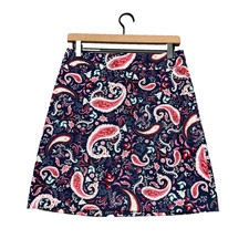 Talbots Womens 2 Navy Pink Paisley Floral A-Line Skirt Boho Cottagecore Stretch