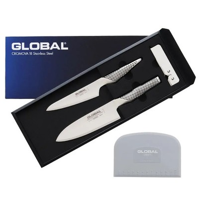 Japan NEW GST-B57/SP GLOBAL Santoku Knife Set 3pc with Scraper Made in Japan