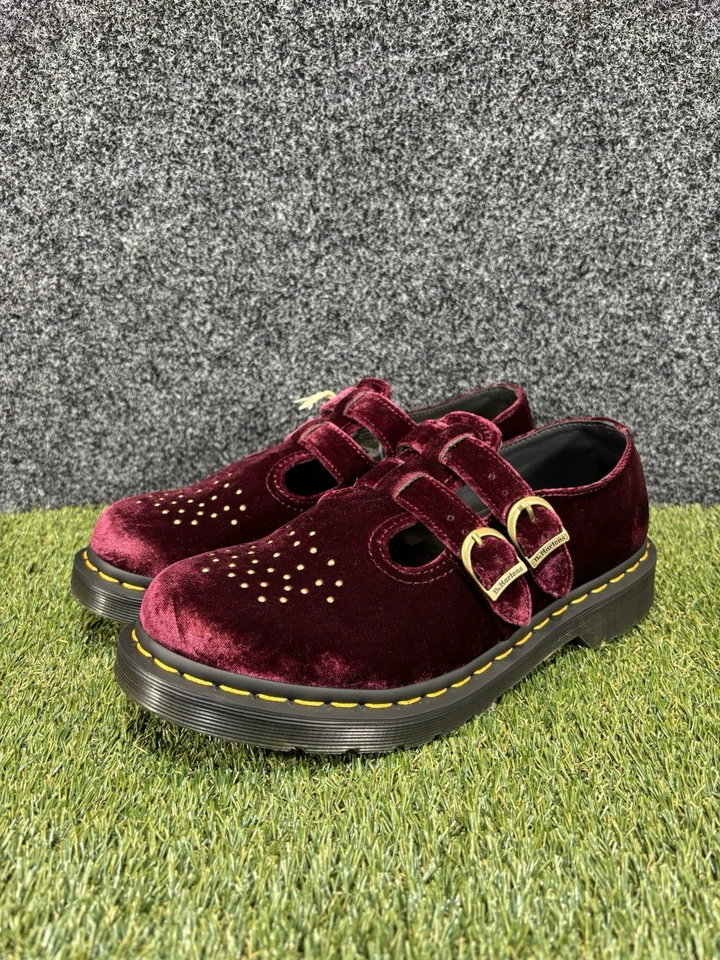 Zapatos Dr Martens Veganos 8065 Para Mujer Talla 9 EE. UU. Terciopelo Rojo Cereza Oxford Mary Jane Foto 2 de 4