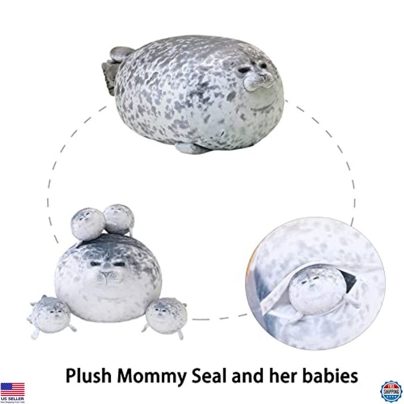 SQEQE Chubby Seal Plush Pillow & 4 Baby Seal Stuffed Toys – Ideal Kids' Gift!