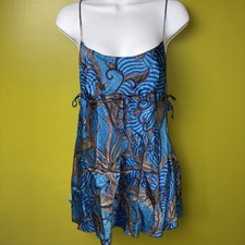 Vintage Victoria's Secret 100 Silk Side Tie Babydoll Chemise Large Blue Floral