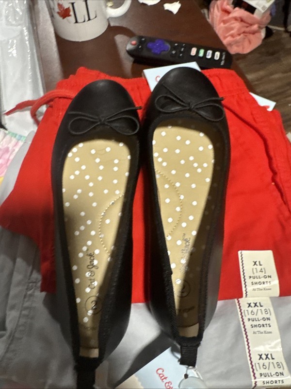 CAT & JACK Black Ballet Flat Shoes with Bow Girl Size 2 Brand New