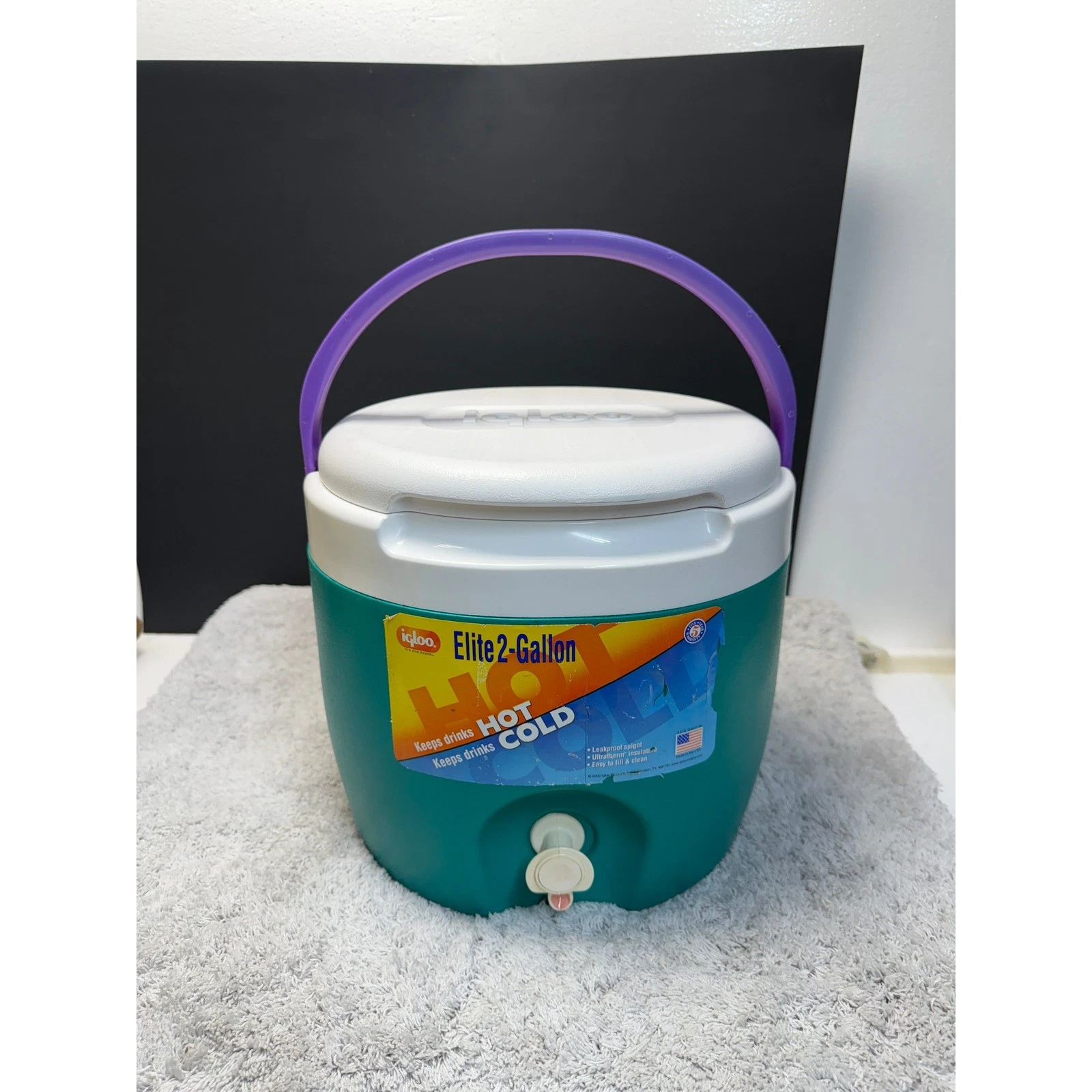 Igloo Elite 2 Gallon Water Cooler Jug Teal Purple Vintage 2000 Made in USA Y2K