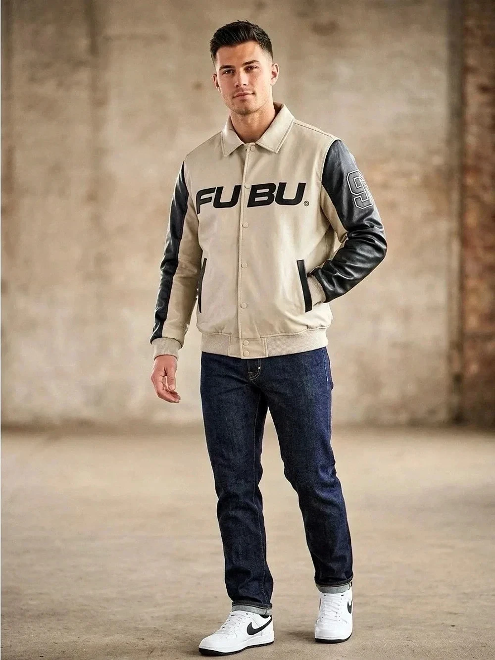 NEW FUBU Men's Bomber Varsity 92 Jacket Leather New York City Official 98810 image 1