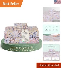 King Size Percale Weave Sheets - Soft and Cool 300TC Floral Design, 16" Pocket