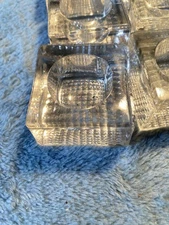 9  Victorian Open Salt Cellar Dip Square Waffle Bottom Clear Glass Bubbles AvaB3