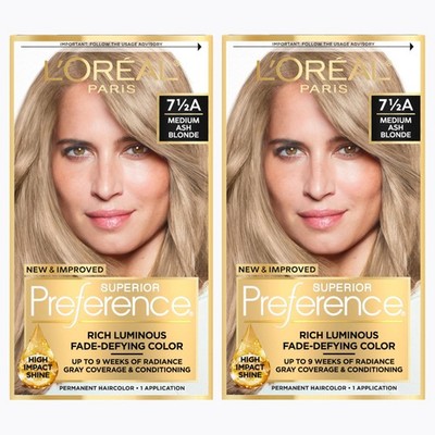 Hair Dye Permanent Color Medium Ash Blonde 7.5A Pack of 2 L Oreal LOreal Paris