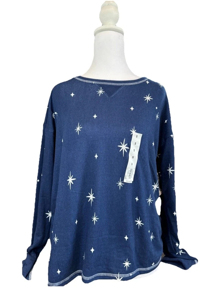 Conjunto de pijama Sonoma para mujer talla pequeña azul estrella 3 piezas ropa de dormir camisa pantalones nuevo con etiquetas Foto 4 de 4