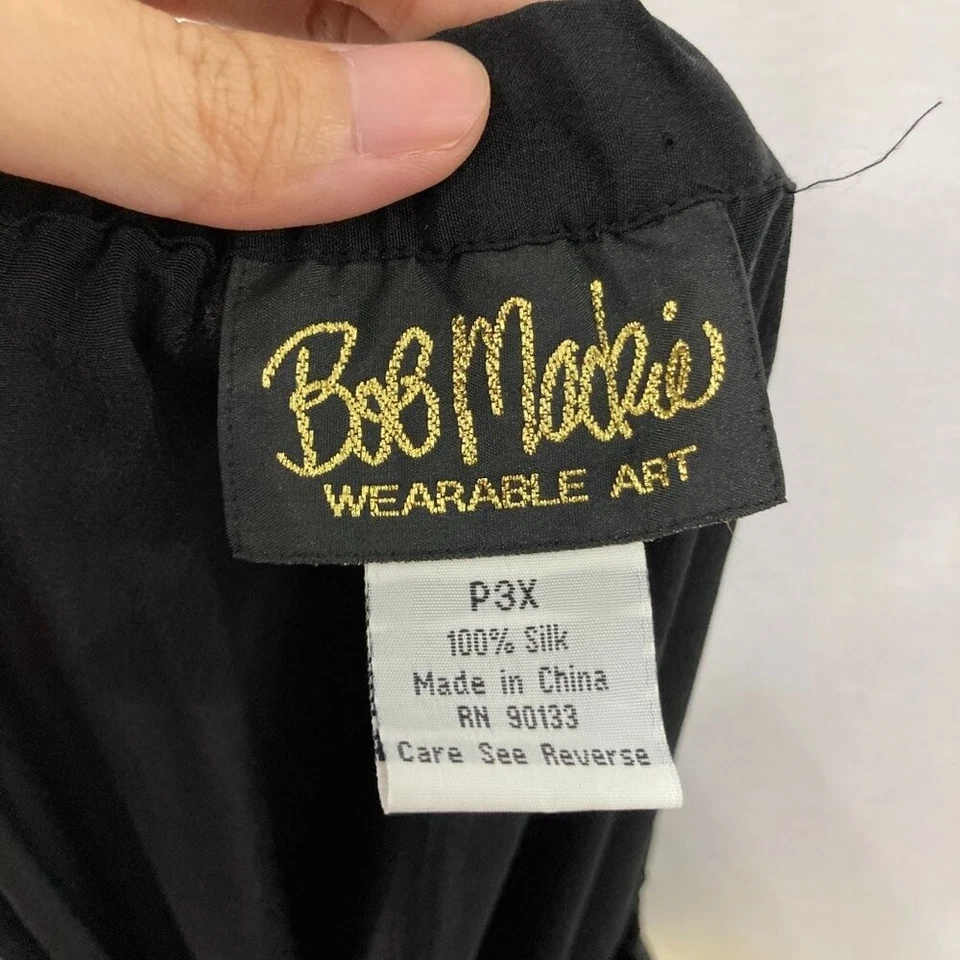 全新带标签 Bob Mackie 尺寸 3X 黑色纯丝绸柔软流动直筒拉裤 — 第 2/4 张图片