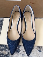 Jewel Badgley Mischka Blue Rhinestone Pumps Size 8 Kitten Heel w/ Box