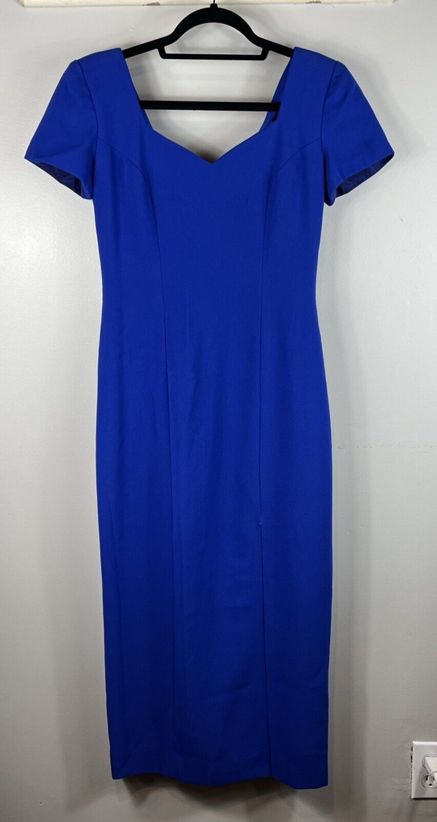 liz claiborne short sleeve midi sheath dress Liz Claiborne Blue Sheath Midi Dress Short Sleeves Small Slit in Back Size  8