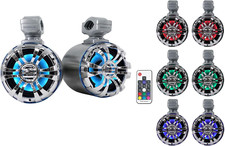 2 WB50KLS Silver 5.25" 250W Metal Marine Wakeboard LED Tower Speakers, Black