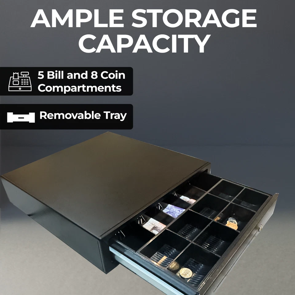 POSSAFE Cash Drawer with 5 Bills & 8 Removable Coins Tray Auto-Open Cash Box - Image 3 of 4