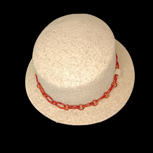 Hat Vintage Women's Geo W Bollman Doeskin Felt Wool BeigeAmber Chain Band - Picture 3 of 9