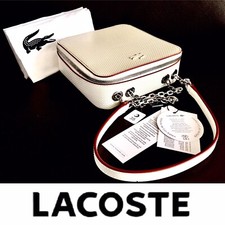 New Ladies Lacoste “petit Pique” Crossover Leather Bag, Feather Gray Marshmallow