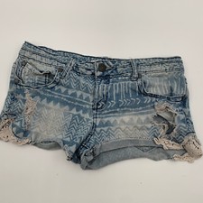 Rue21 Womens Shorts Size 5/6 Denim Distressed Lace Trim Beachwear Booty Cut Offs
