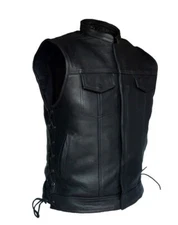 Biker Black Men's Motorcycle Naked Cowhide Leather  CLUB VEST® With Side Laces