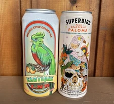 (2) Tropical Bird / Skull Beer Cans - TIKI BAR, MAN CAVE Decor