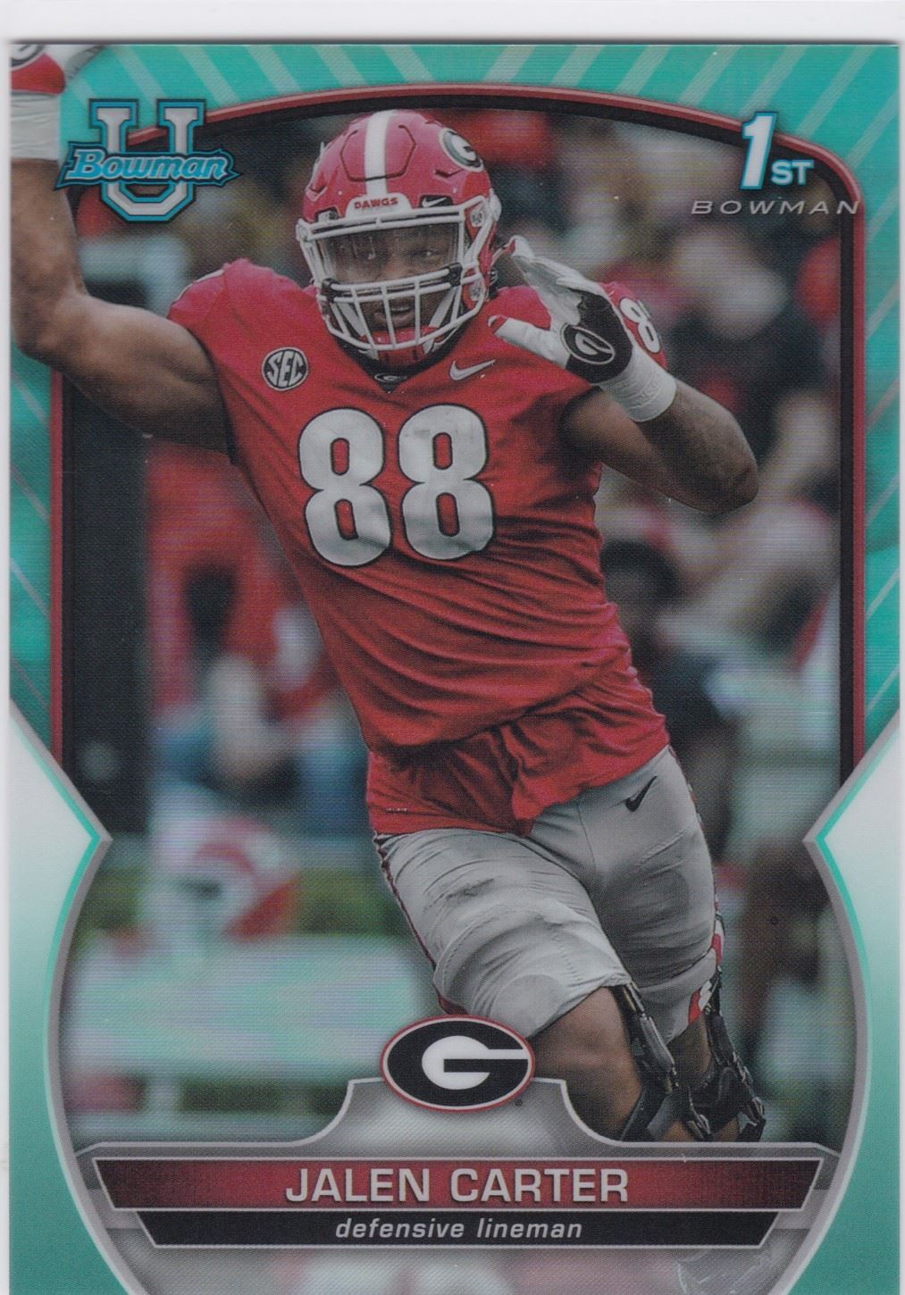 2022 Bowman Chrome University Aqua Refractor #37 Jalen Carter Georgia 1st /299