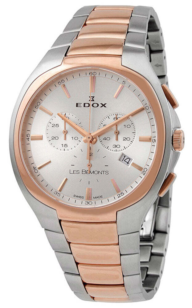 Edox Les Bemonts Chronograph Zwei-Ton Stahl Quarz Herren Uhr 10239