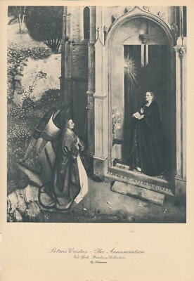115+yr Old Original c1910 Antique Petrus Christus Print ANNUNCIATION VIRGIN MARY