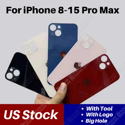 For iPhone 15 14 13 12 11 XS XR SE 8 Back Glass Replacement Big Hole Rear Cover