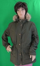 Magellan Outdoors Women's Dark Green Denim Style Faux Fur Hood Light Jacket, L