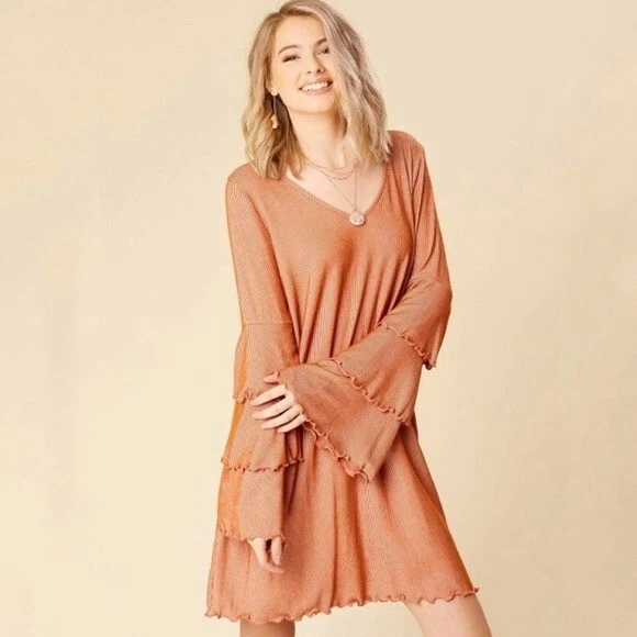 Vertical striped tiered top peasant frill dress