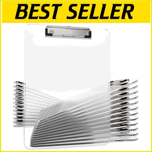 Clear Acrylic Clipboards with Low Profile Clip - 25 Pack for Classrooms