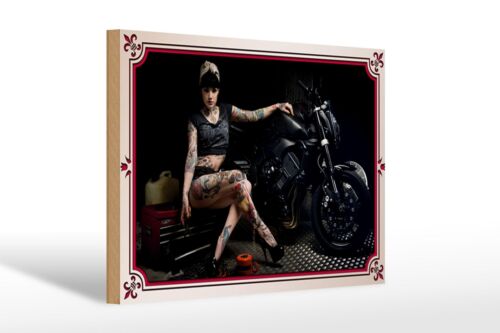 Holzschild Motorrad 30x20 cm Bike Girl Pinup Frau Tattoo Deko Schild wooden sign - Bild 1 von 5