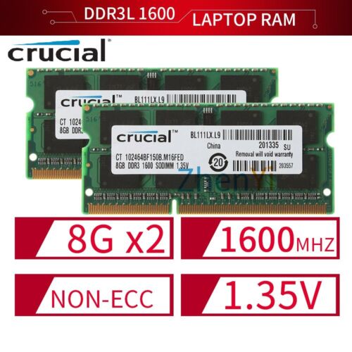 Crucial 16GB 8GB 4GB 2GB DDR3L 1600MHz PC3L-12800S 204Pin Laptop Memory LOT UK - Picture 1 of 10
