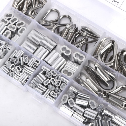 Kit Funi Metalliche Con Manicotti E Ditali - 240 Pezzi, Acciaio Inox E Alluminio, Per Guinzagli E Sartiame