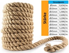 Juteseil Natur Meterware (0,65-8,99€/m) Tau Leine Tauziehen Deko Kordel Hanf