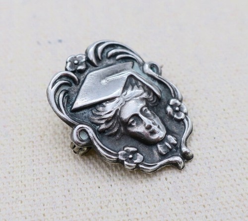 Sterling Art Nouveau ~ GRADUATE PIN ~ Silver Graduation Brooch - Picture 2 of 5
