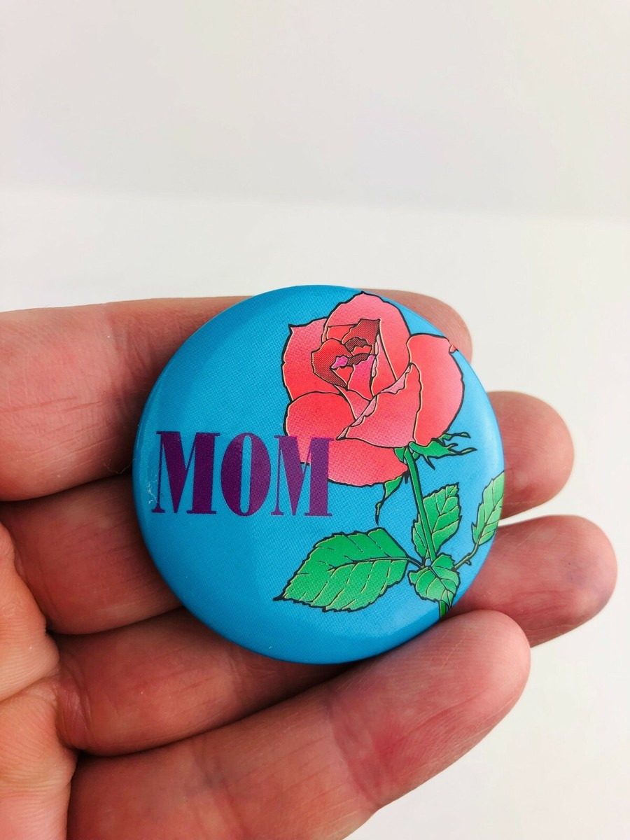 Mom & Red Rose Button Vintage Button Exchange Pinback Pin Mothers