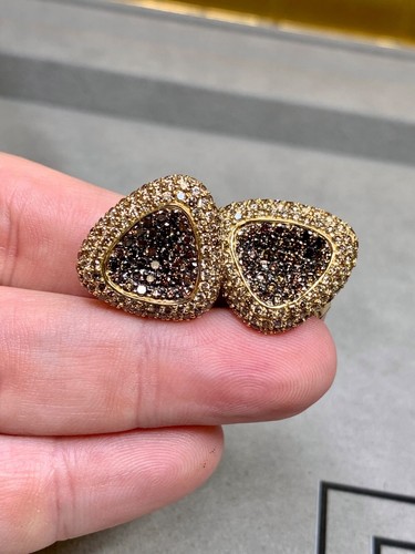 Roberto Coin Capri 18K Fancy Brown Diamond Angular Omega Back Huggie Earrings - Picture 9 of 9