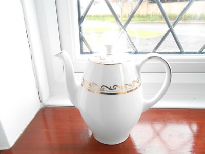 Alfred Meakin Glo-White Teekanne Weiß/Gold Farbe 7,5 Zoll Hoch 15 Zoll Rund Neu